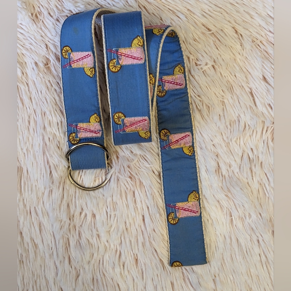 LILYPOD Embroidered Pink Lemonade on solid Blue Belt Women's Medium